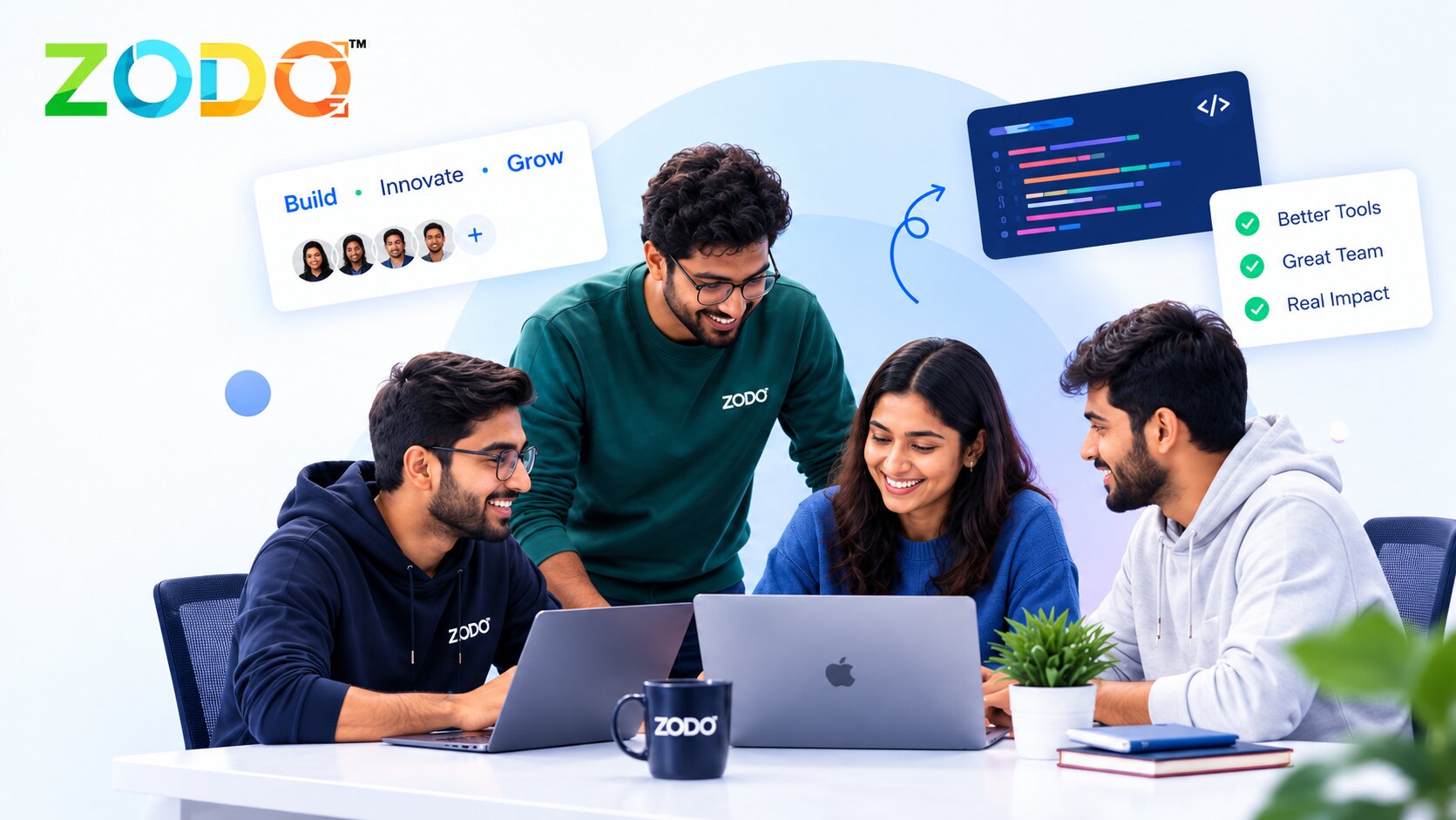 ZODO careers illustration: a team building software together